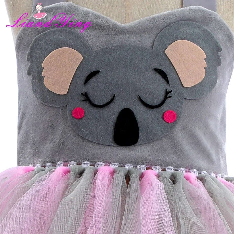 Girl Cartoon Raccoon Sloth Koala Piggy Rabbit Tutu Sling Dress Children Cosplay Festival Performance Dance Costume Headband Sets