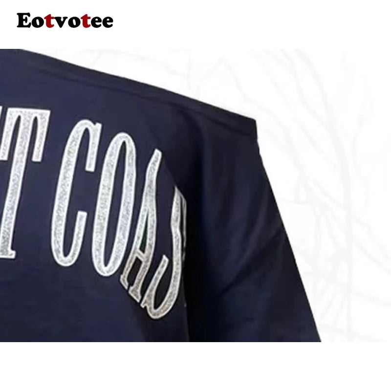 EOTVOTEE Sexy T-Shirts for Women Diagonal Collar Short Sleeve Casual Tops Spring 2025 New Fashion Female Letter Printed T-Shirts