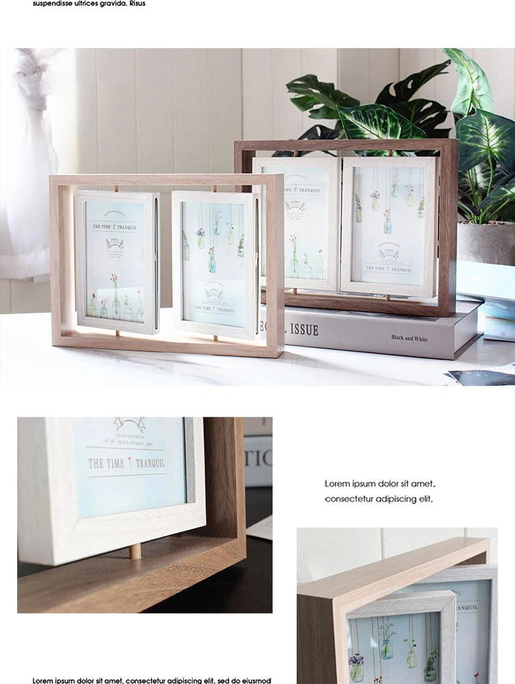 Picture Frames 4x6 Rotating Family Photo Frame,Office Desk Decor Wedding Gift, Floating Double-Sided Glass Tabletop Standing