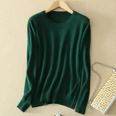 Women's Knitted Sweater round Neck Slim Fit Short Style Large Size Overhead Base Shirt Autumn Winter New Arrival Solid Color