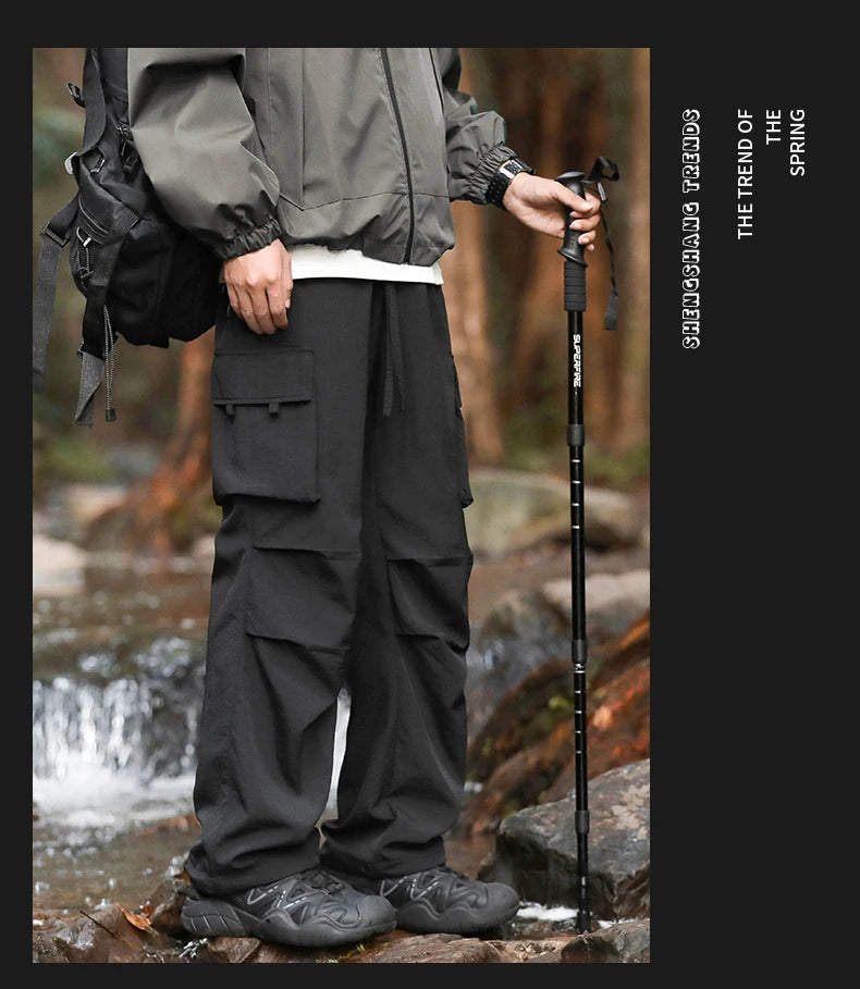 Pants men's four seasons tide loose work pants hundred straight sports paratrooper pants drawstring punch casual pants