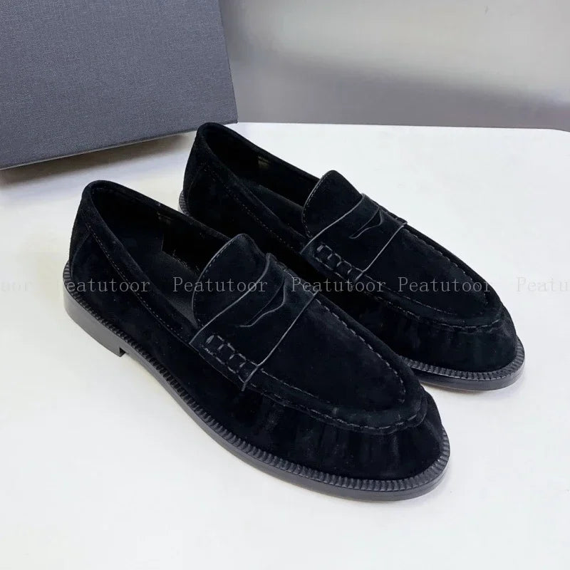 Women Loafers Round Toe Top Quality Genuine Leather Flats Shallow Comfort Daily Commute Walking Shoes Office Casual Shoes Hot