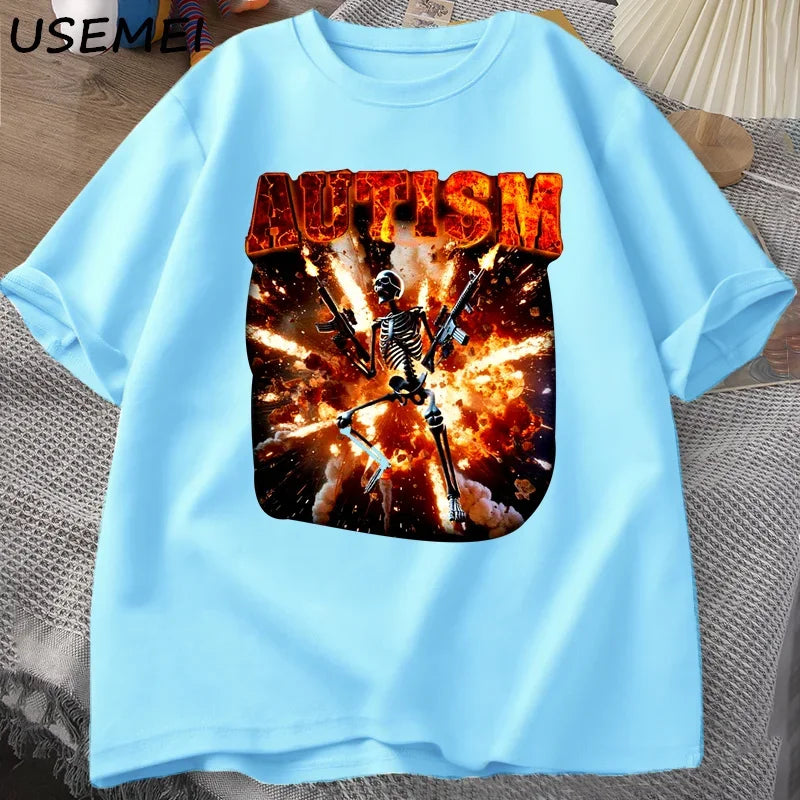 Autistic Funny Skeleton T Shirt Women Men Autism Edgy Skeleton Meme T-shirt Casual Cotton Short Sleeve Tshirt Round Neck Clothes