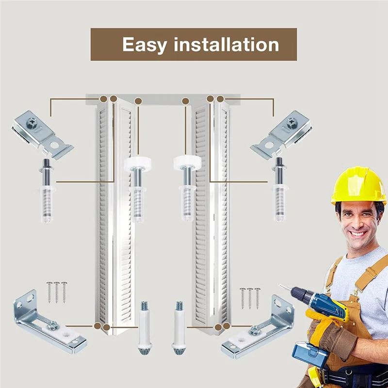 RALCA-Bifold Door Hardware Repair Kit 4 Set Includes Top Track For 7/8" To 1" Sliding Closet Door Replacement Parts