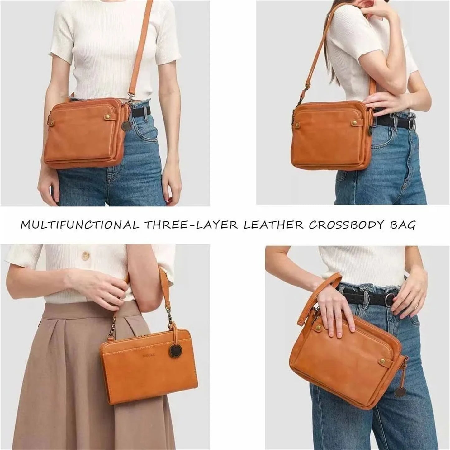 Ladies' Shoulder Crossbody Bag Vintage Handmade Leather Square Messenger Bag Fashion Classic Simple Daily Or Business Bag