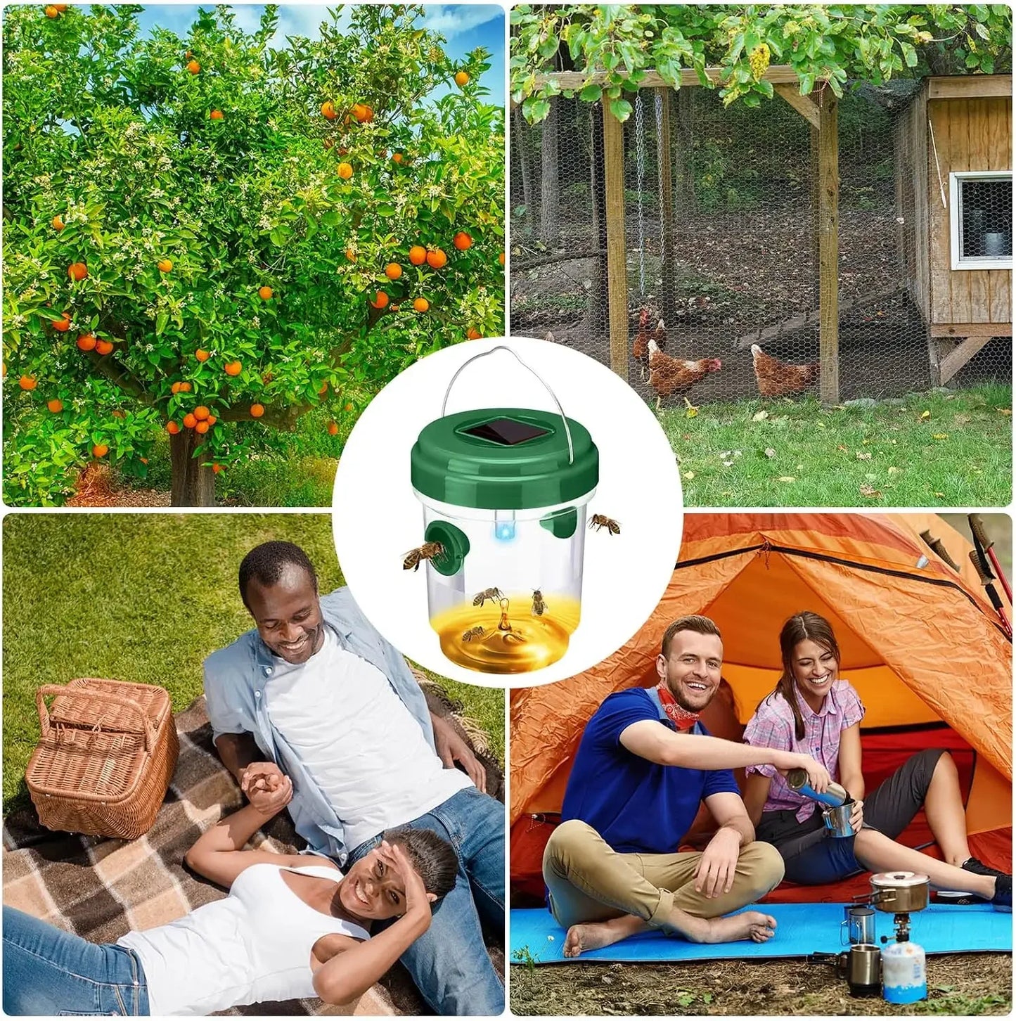 Reusable Fly Traps Outdoor Hanging Wasp Killer with UV LED Light Flying Insect Bee Killer for Indoor Outside Patio Home