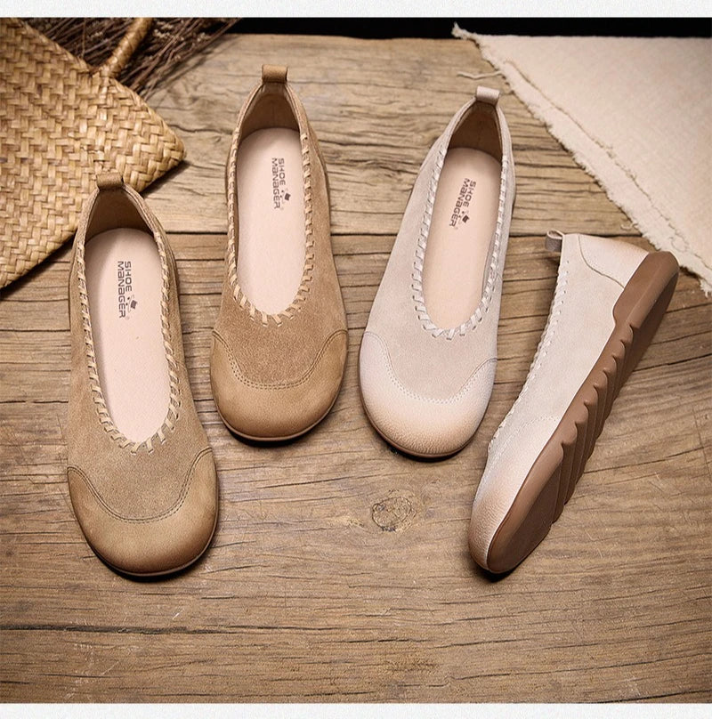 Women's Flat Shoes - 2026 New Style Leather Casual Fashion Single Shoes - Women's Wide-Toe Comfortable Mom Shoes Loafers Women