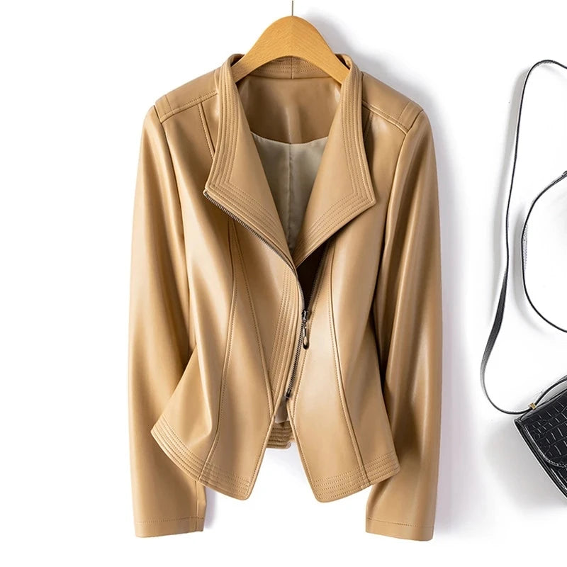 Genuine Leather Women's Short Slim Sheepskin 2026 Spring Autumn Leather Jacket New Long Sleeve Suit Collar Zipper Little Coat
