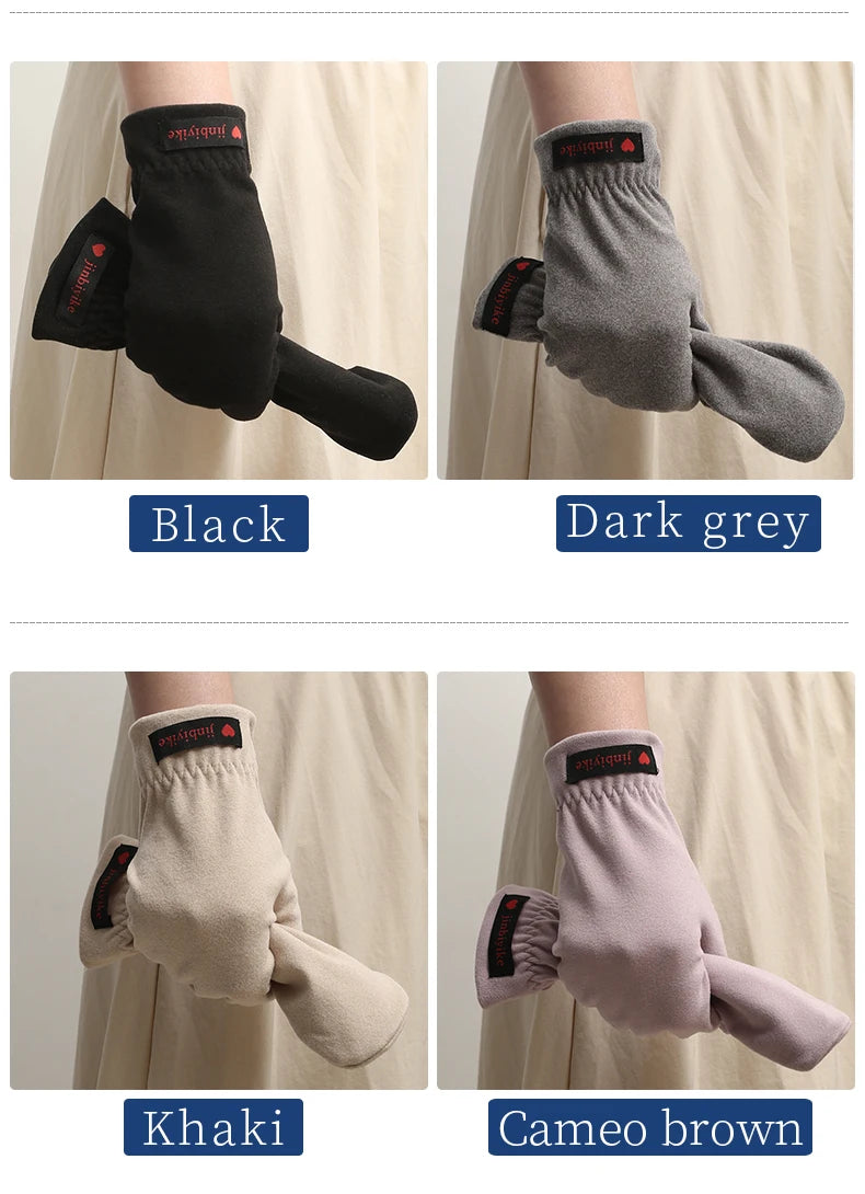 Mittens male warm cycling driving cold students windproof elastic winter thin velvet lovers all refer to female Half round glove