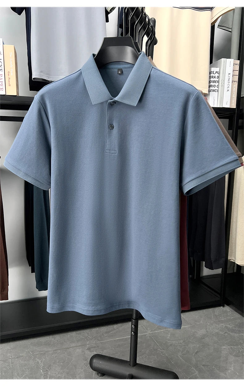 100% pure cotton men's short sleeve polo shirt high-quality classic solid color summer business casual comfort versatile T-shirt