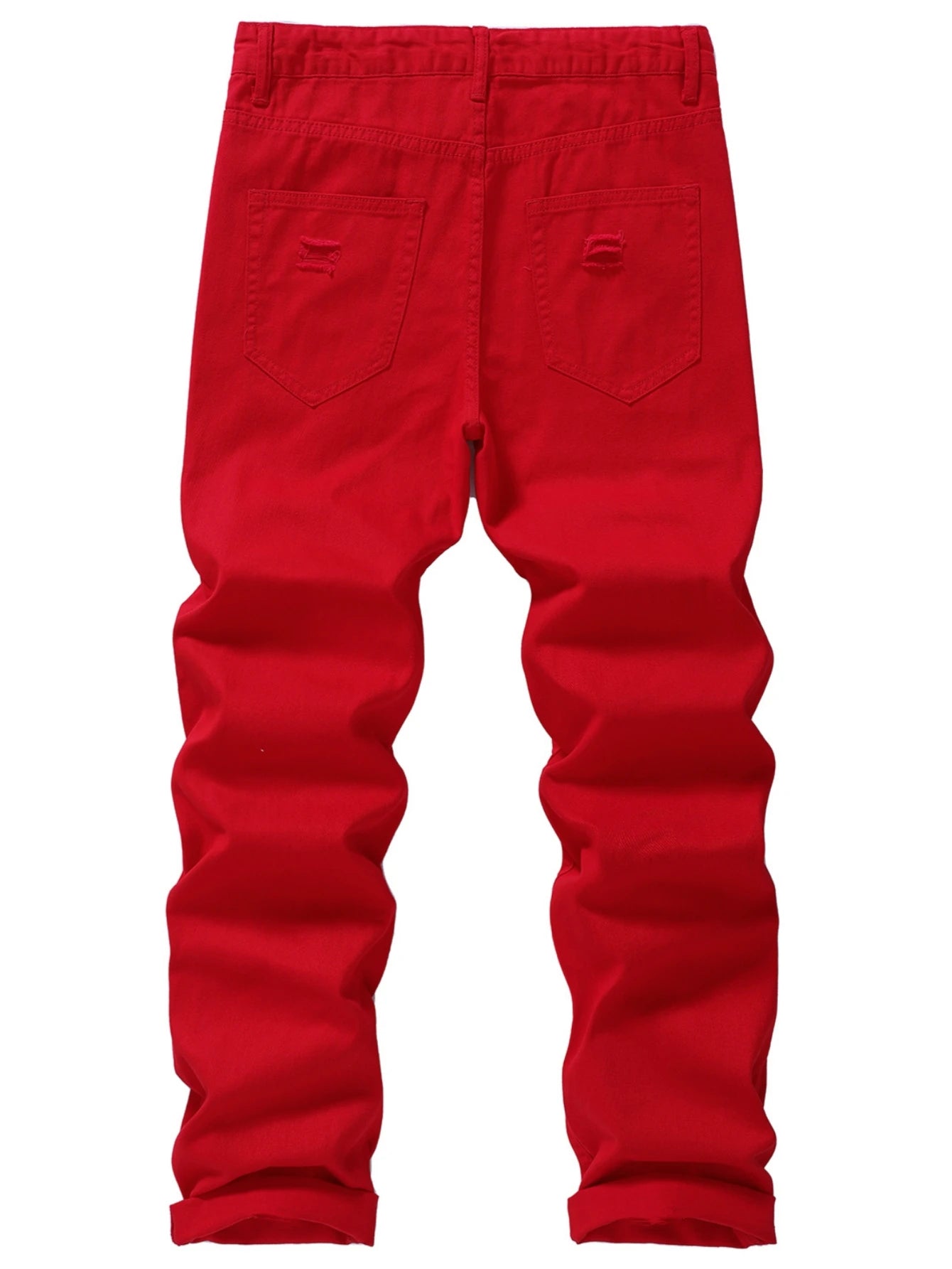 Men's Red Ripped Casual Pants Made of Cotton Fabric Non-Stretch Slim Pants Street Casual Style Five Pocket Classic Pants