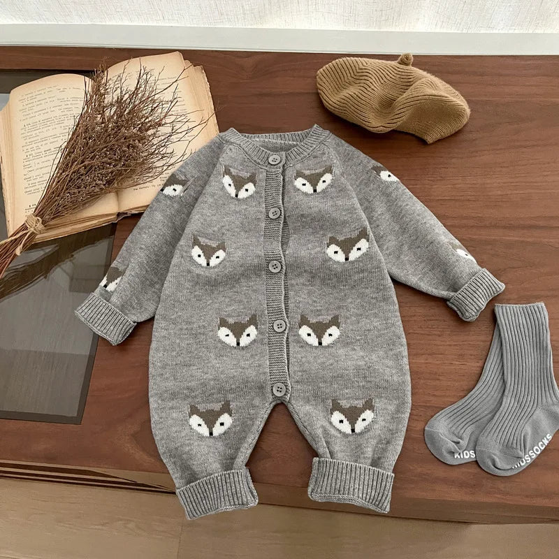 Baby Clothes 2025 Autumn and Winter New Boy's Knitted Jumpsuit Super Cute Cartoon Animal Baby Girl's Climbing Clothes