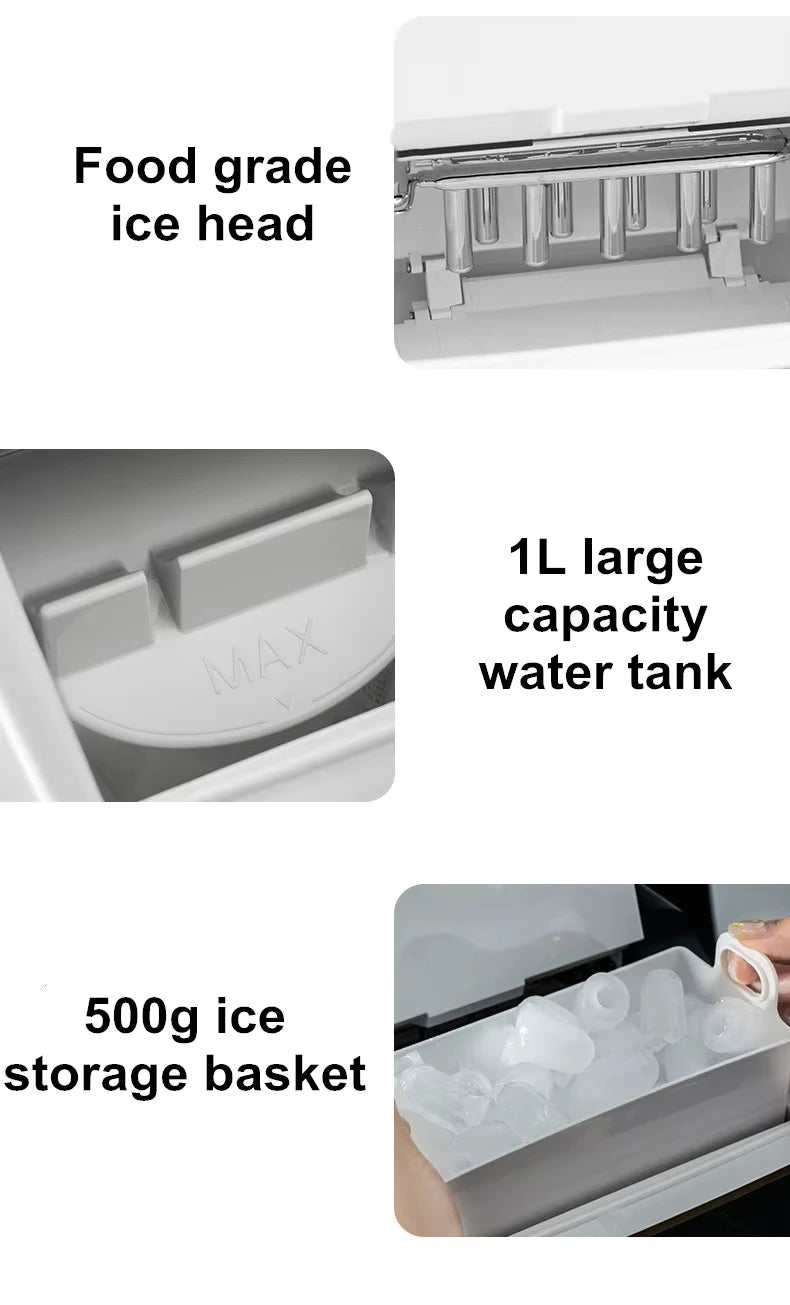 160W Mini Ice Maker - Automatic Home & Commercial Use, Fast Ice Making, Stainless Steel, Easy Clean, for Tea Shop & Bar