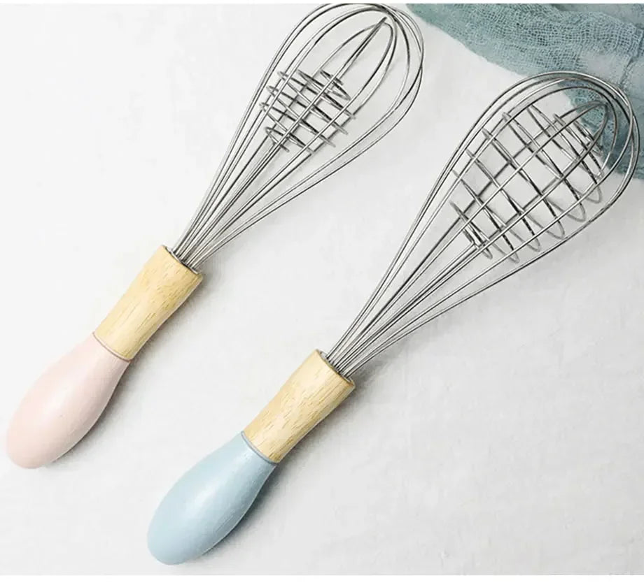 Manual Egg Blender with Wood Handle Stainless Steel Hand Beater Dough Cream Stirring Mixer Whisk Cooking Baking Kitchen Tools