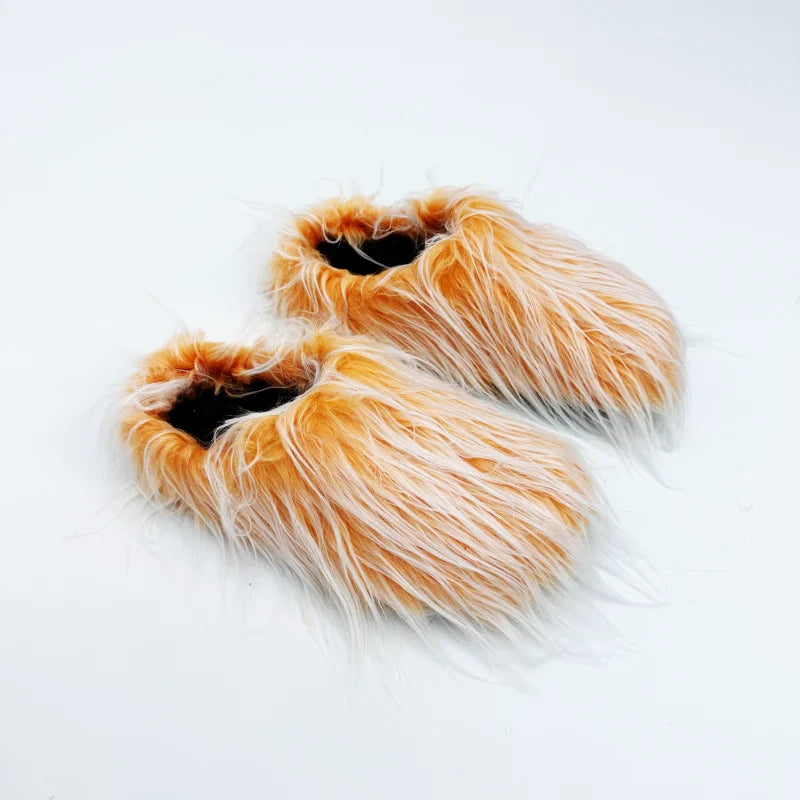 2025 Summer Brand New Fashion Leisure Round Toe Horse Hair Slippers for Women Elegant Flat Platform Slip-on Big Size Shoes 42 43