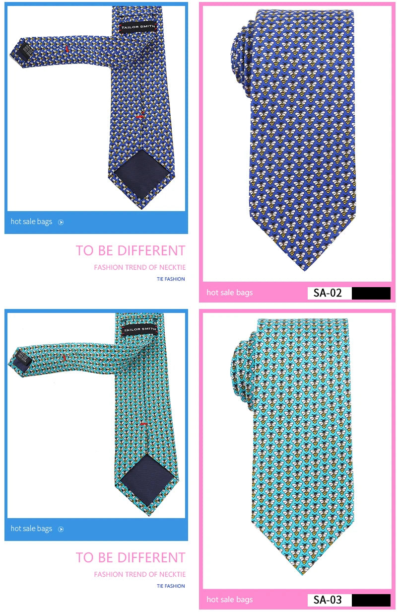 Tailor Smith 100% Silk Ties For Men Fashion Necktie With Bee butterfly sailboat  Animal Pattern Tie Father's Day Birthday Holida
