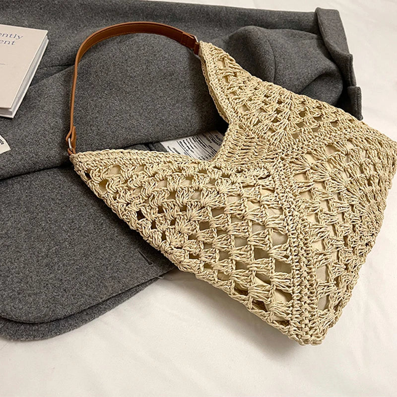 Women Weaving Clutches Top-handle Bag Large  Portable Shoulder Bag Summer Beach Purses Shopper Satchel Female Tote Bags