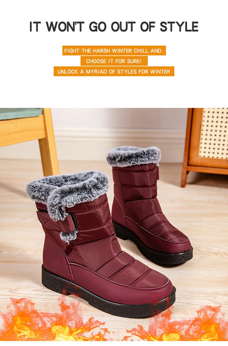 Women's Waterproof Winter Snow Boots Non Slip Platform Warm Ankle Boots Women Thicken Plush Cotton Padded Shoes Botas De Mujer
