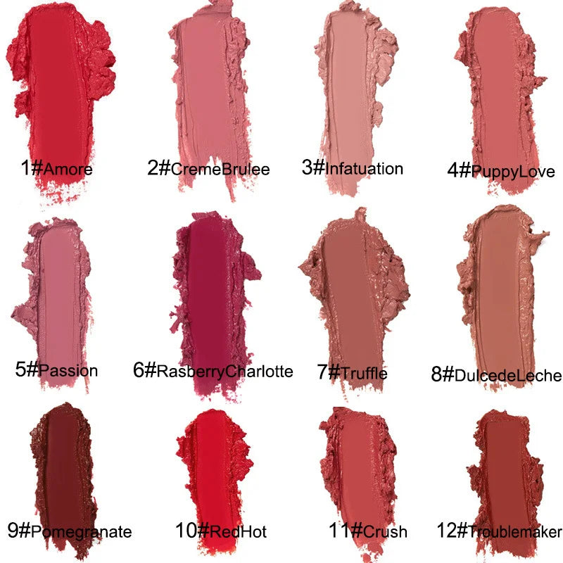 12 Colors Sexy Women Lipstick Waterproof Long Lasting Moist Lip Gloss Vivid Colorful Lipgloss Women Makeup maquiagem