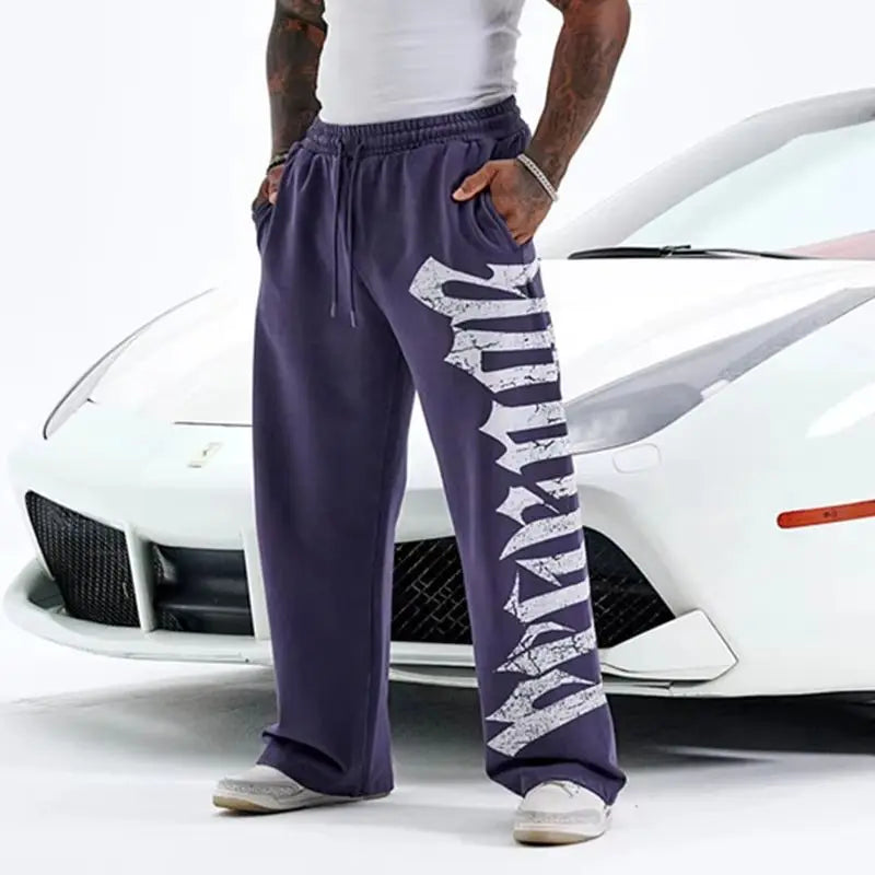 2026 Young American trendy sweatpants collaboration anime joggers cotton terry print wide-leg casual pants hip-hop street pants