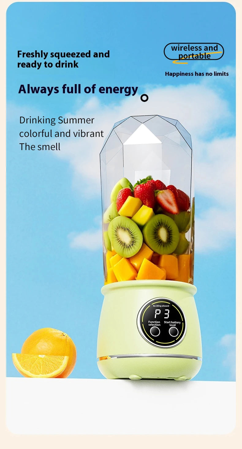 Portable USB rechargeable blender, electric juicer, 500ML capacity, 3-level power adjustment, for juicing fruits and vegetables