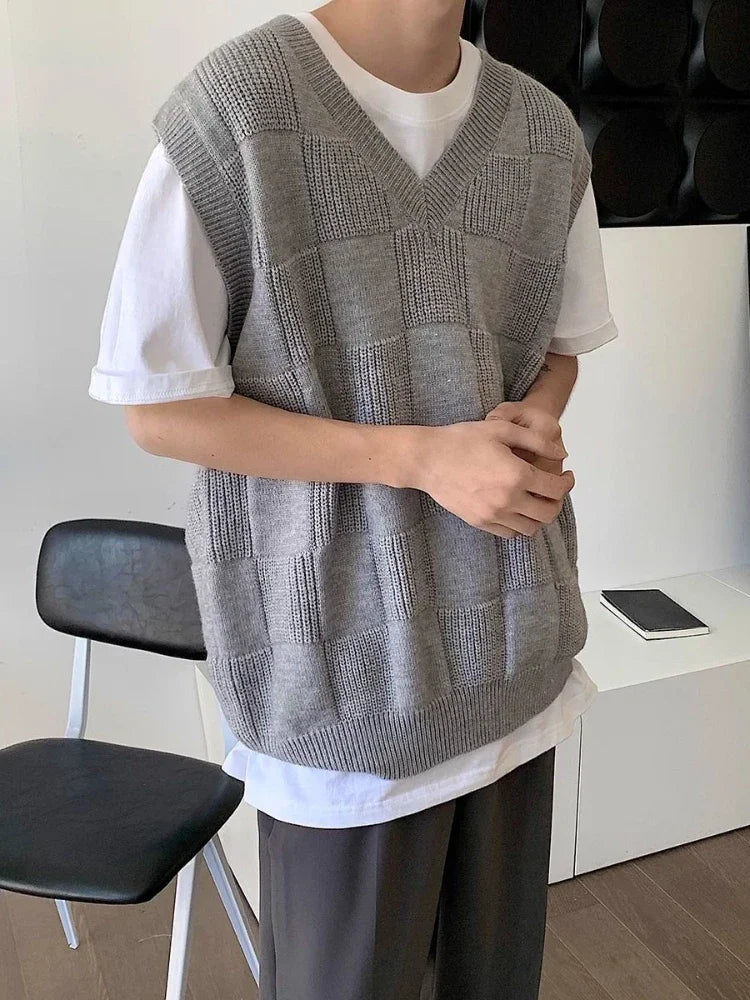 Sleeveless Knitted Sweaters for Men Black V Neck Waistcoat Man Clothes Vest 100 Pure Cashmere X S Wool Japanese Harajuku Fashion