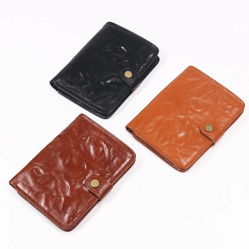 Genuine Leather Wallet For Men Vintage Real Cowhide Wrinkled Short Bifold Slim Thin Hasp Men's Wallets Purse Credit Card Holder