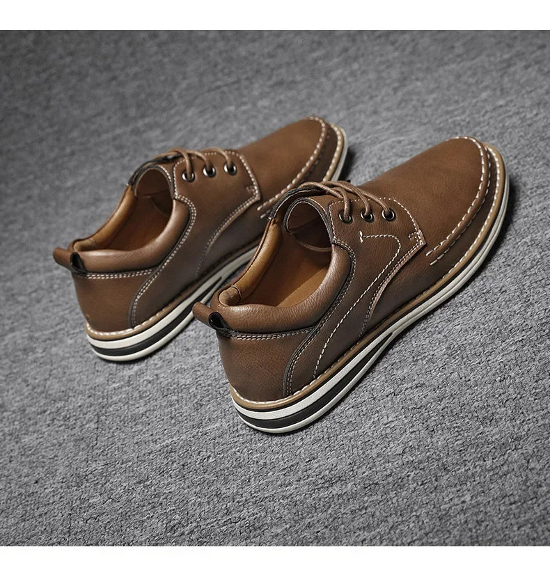 Men Genuine Leather Casual Shoes Fashion Business Leisure Shoes Lace-up Loafers