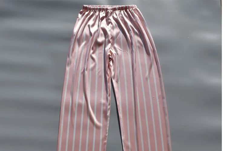 Pajama Pants For Women Silk Satin Trousers Stripes Thin Loose Plus-size Ice Home Pants Night Wears Sleep Bottoms For Female