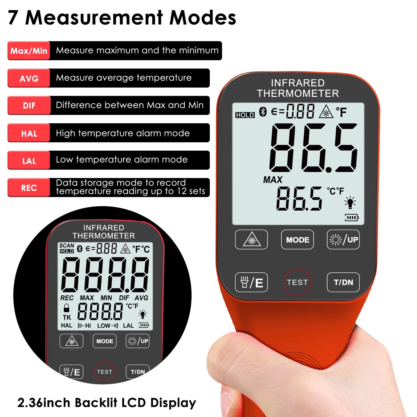 Infrared Thermometer Gun Handheld Heat Temperature Gun Laser Temperature Gun with Adjustable Emissivity Measure -50°C to 1800°C