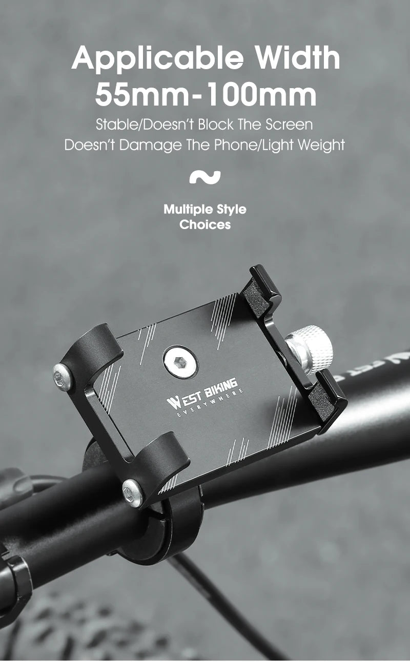 WEST BIKING Cycling Phone Holder Lightweight Aluminum Alloy Bike Handlebar Phone Bracket Phone Mount MTB Road Bike Accessories