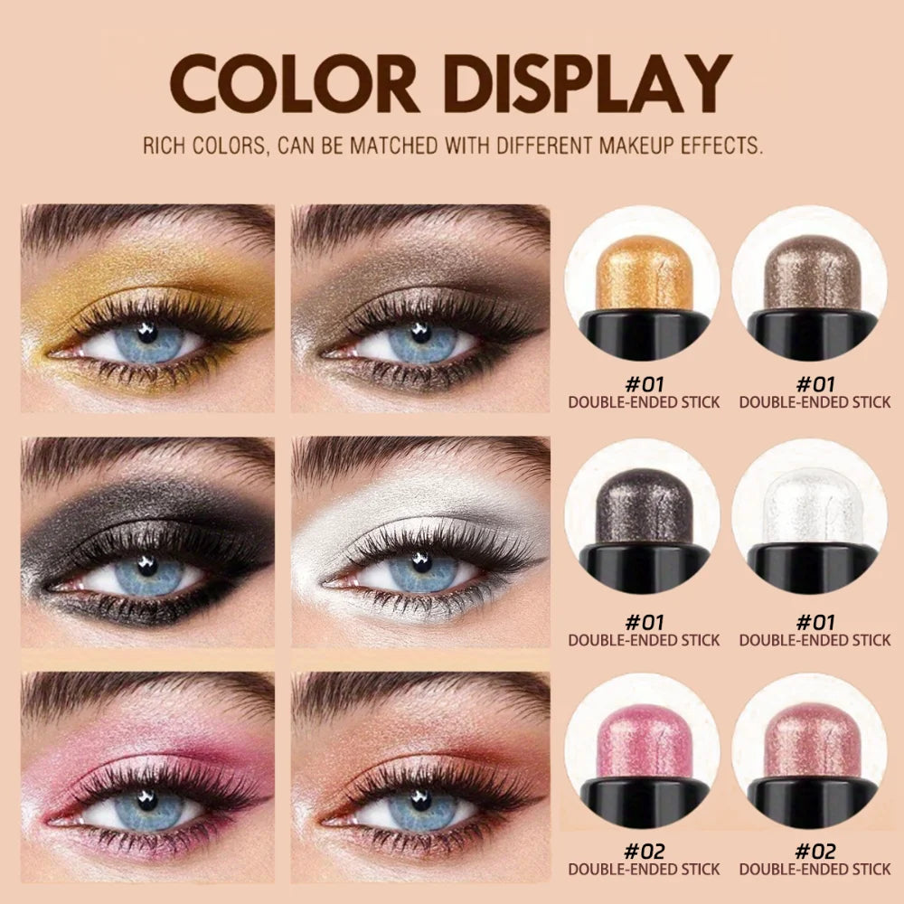 Dual-Ended Eyeshadow Stick,  Matte & Shimmer, Waterproof Long-Lasting 3-Color Creamy Pencil, Smoky & Natural, Xmas Winter