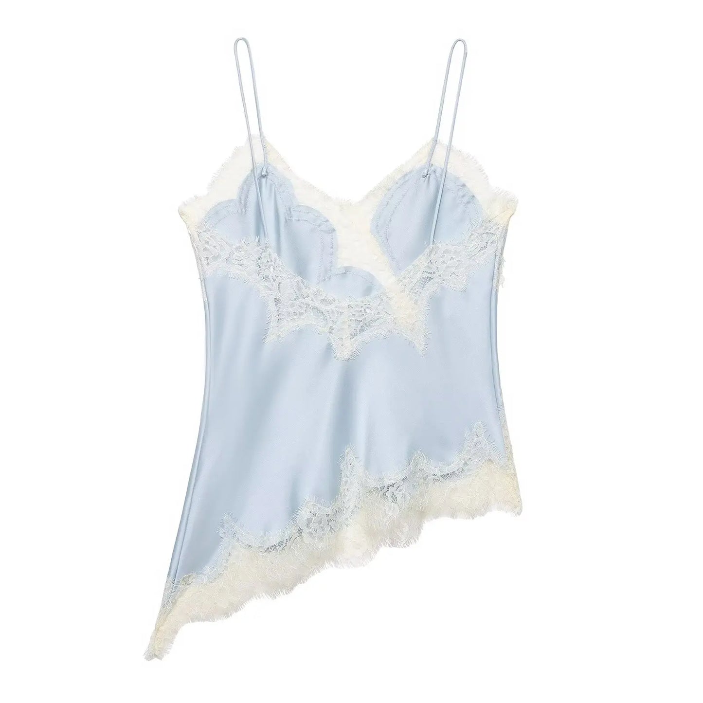 HH Summer Women Chic Sexy Lace Spliced Suspender Tops Woman V-neck Sleeveless Backless Hollow Asymmetrical Hem Design Top