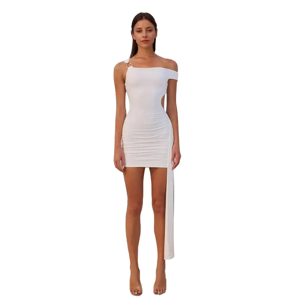 Women's Pure White Dress Spring 2026 Summer New Off-the-shoulder Tight Short Skirt Waist