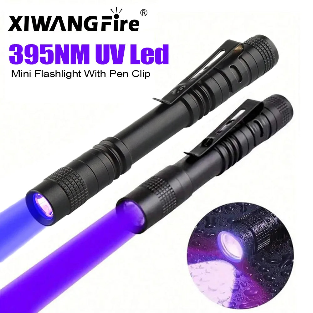 395nm UV Flashlight Ultraviolet Torch With Pen Clip Portable Violet Light Pet Urine Scorpion Detector UV Lamp Use AAA Batteries