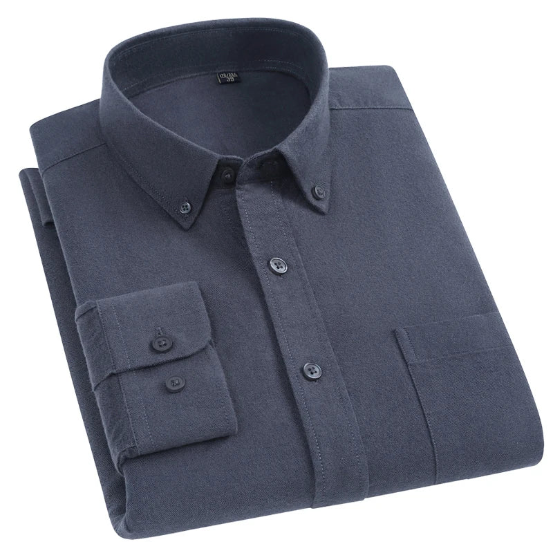 New Men Pure Cotton Flannel Soft Regular-fit Long Sleeve Brushed Shirt Single Pocket Comfortable Casual Solid Color Shirts S-5XL