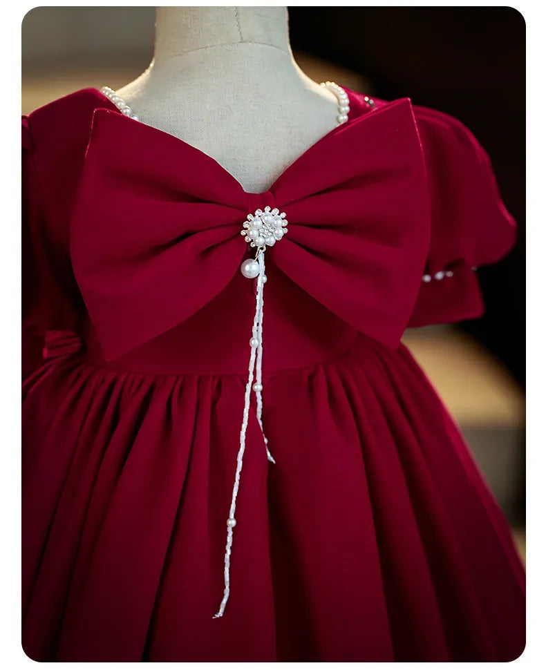 2025 Red Dress For Children Formal Party Dresses For Baby Girl ClothesKids With Big Bow Girls Teenagers Beading Plain Ball Gown