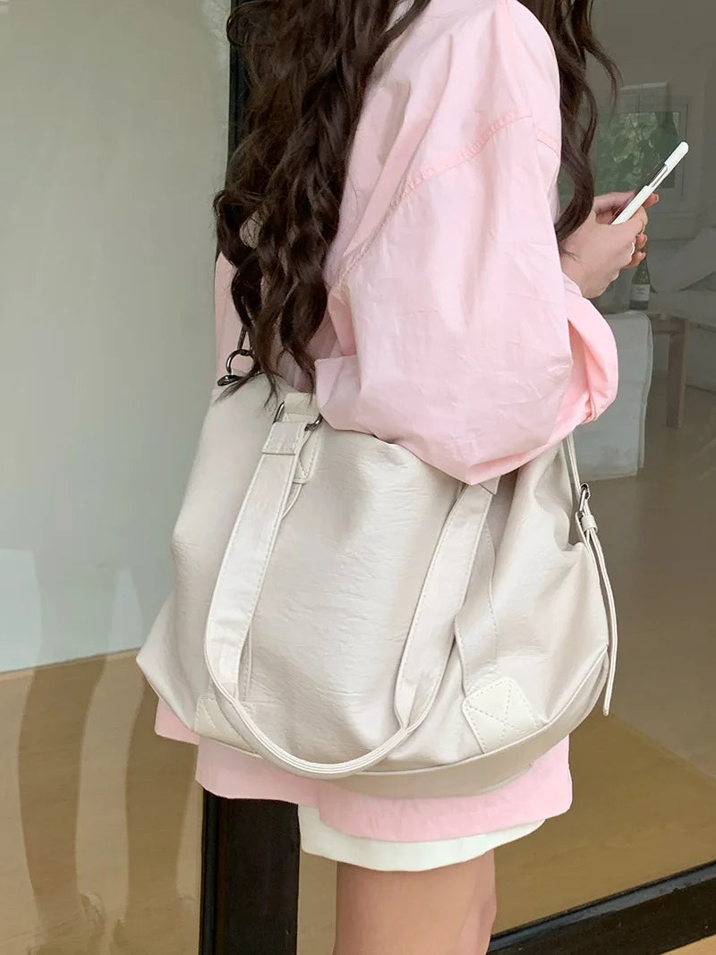 Fashion Tote Bag Leather Women Bag Simplicity Handbag Solid Vintage Shoulder Messenger Bag for Ladies