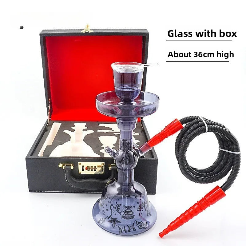 A full set of hookahs, hookahs, with a portable box glass pot shisha single tube