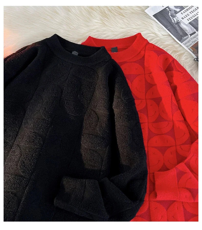 Wool Solid Sweater Long Sleeve Round Neck Fashion Knitted Pullover Coat Autumn Sweatshirt Warm Casual Men Thick New Jacket Tops