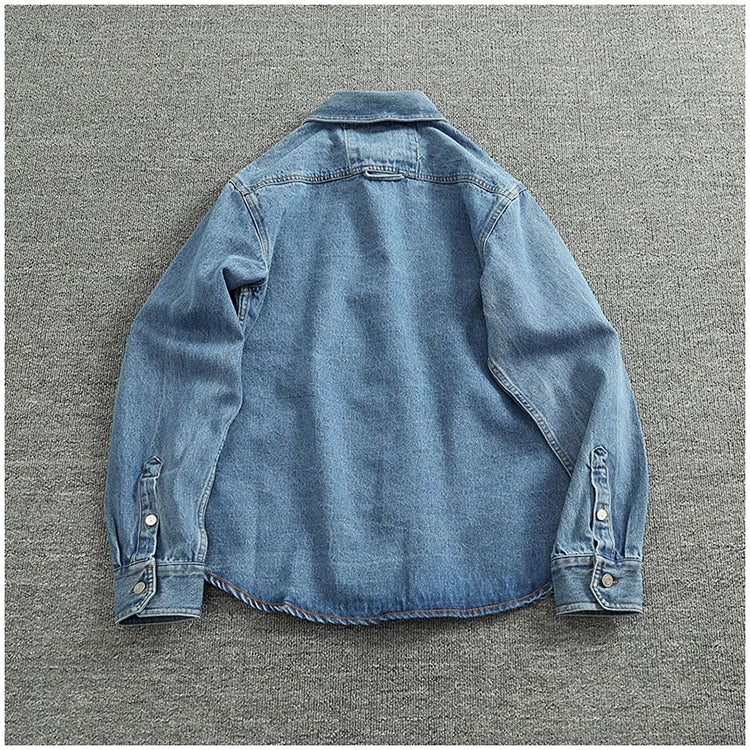 Spring Autumn New American Retro Long-Sleeve Lapel Solid Color Denim Shirt Men's Fashion 100% Cotton Washed Old Casual Blouses
