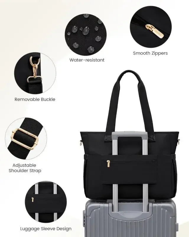 Women Laptop Tote Bag Large Capaci Handheld Shoulder Casual Crossbody Bag Commuter OL Inner Ket Nylon Fabric for 15.6 Inch Bag