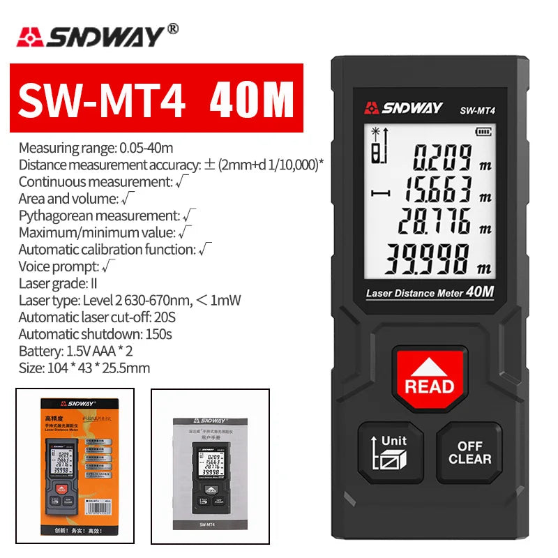 SNDWAY Laser Distance Meter 50m 70m 100m 120m Rangefinder Digital Range Finder Trena Roulette Ruler Distance Measuring Tape