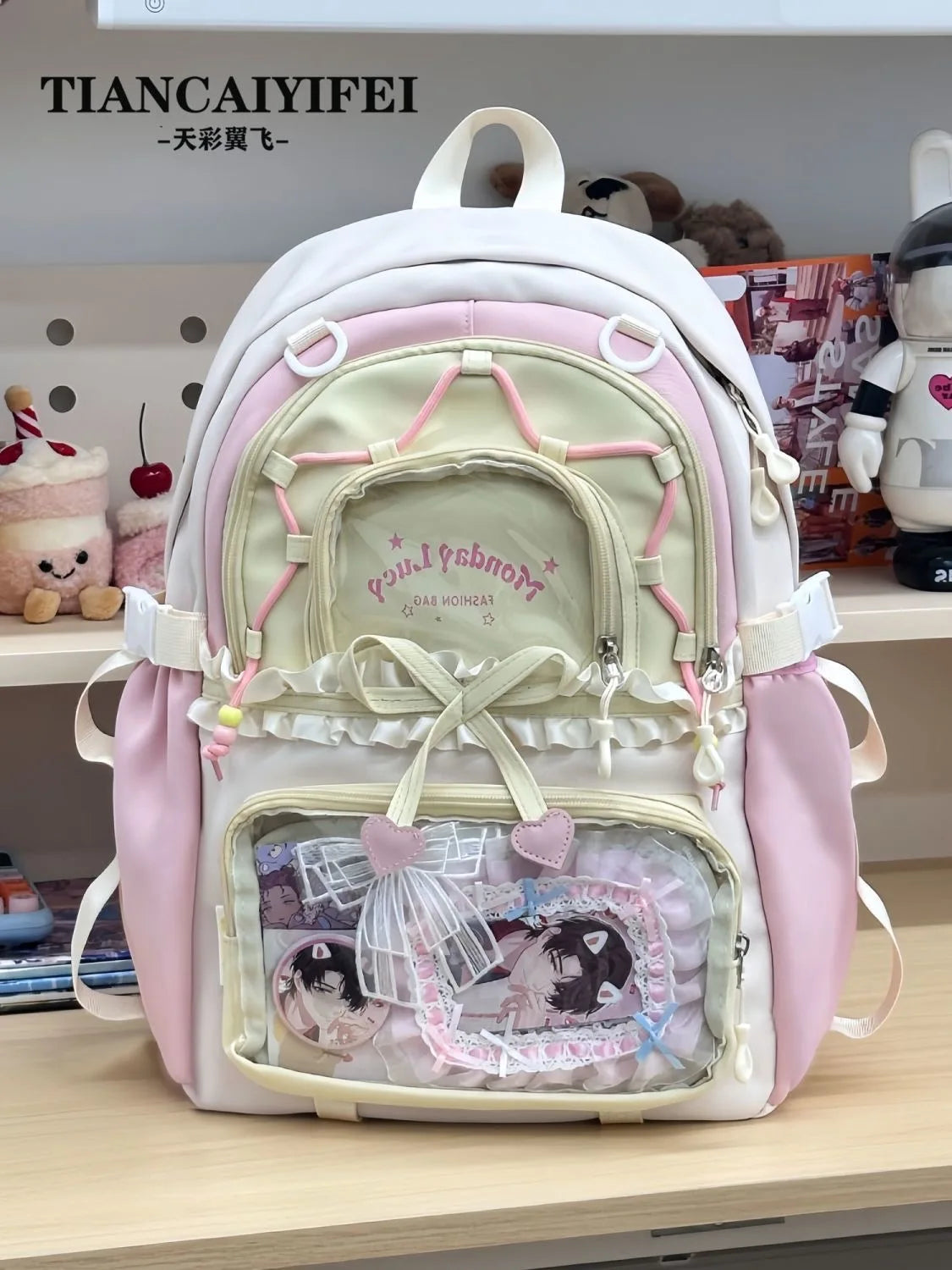 School Bag Ita Bag Young Girl School Backpacks Girl Ins Sweet Japanese Backpack Y2K Transparent Display Bag Large Backpack