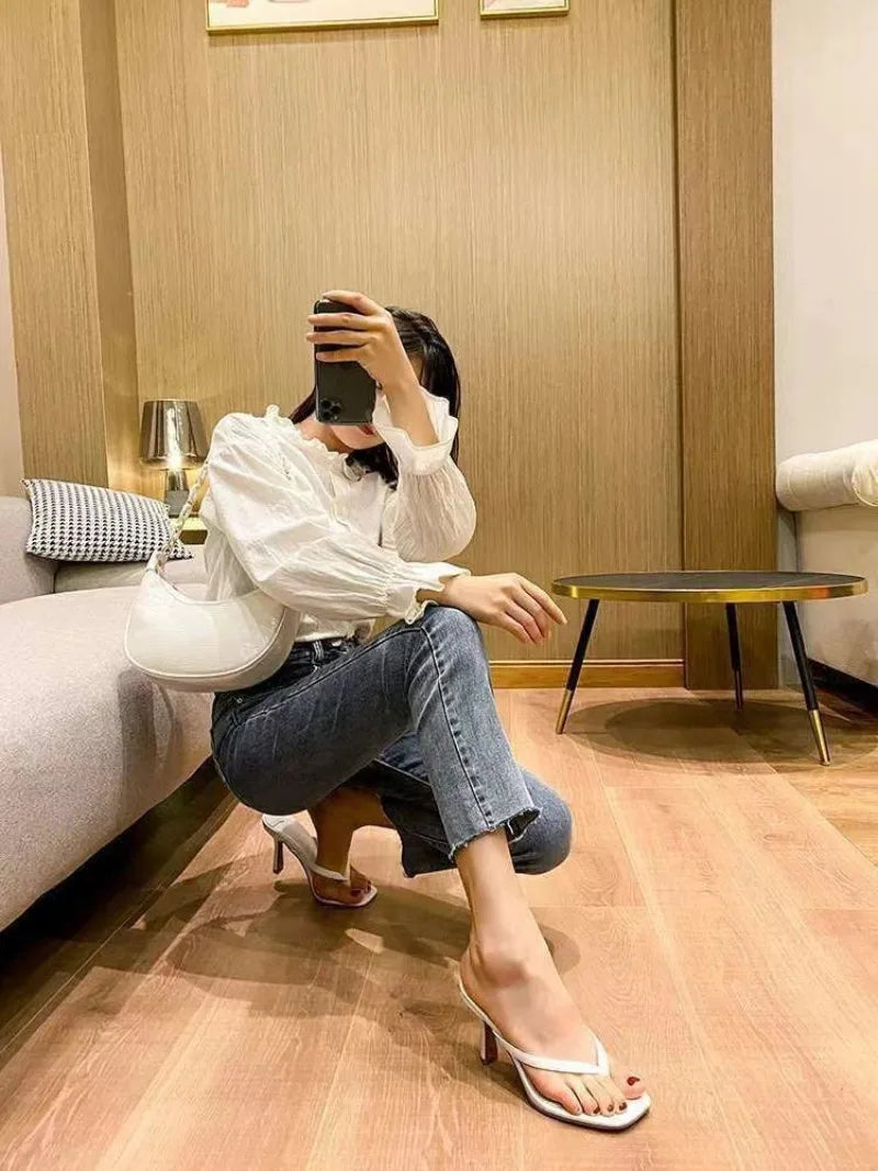 Fashion Heeled Sandals for Women Wearing Noble Slippers with Slim Heels and Legs,square Toe Sandal for Summer Sandalias De Mujer
