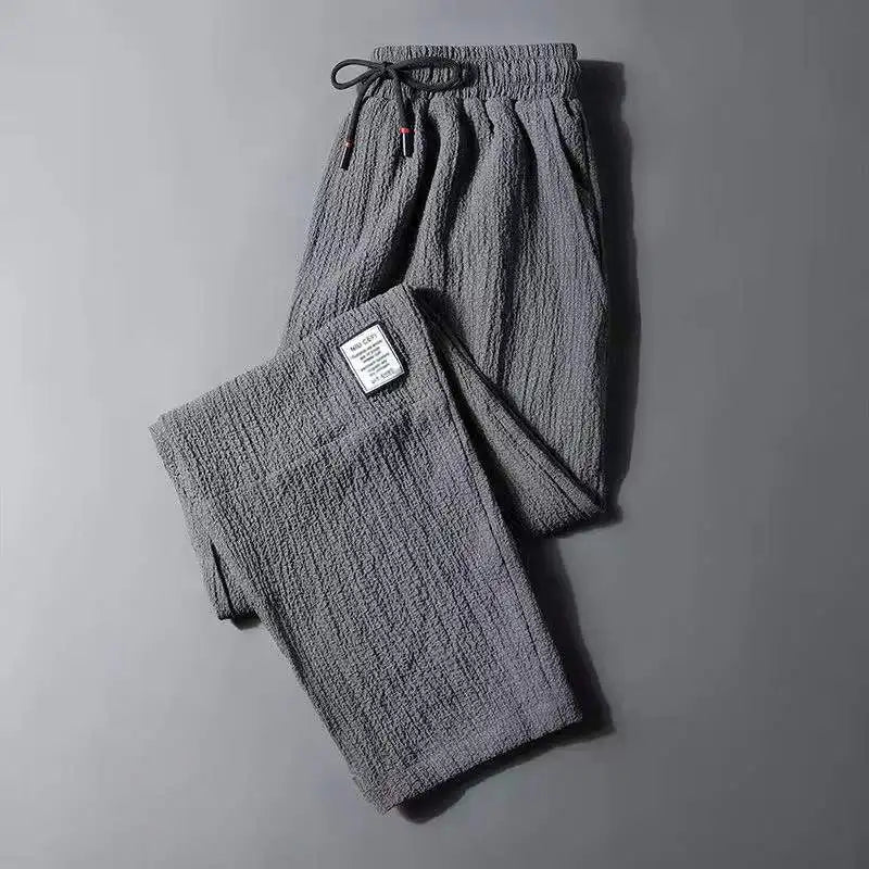 Men's Ice Silk Thin Work Pants Summer Quick Dry Lightweight Loose Fit Sporty Trousers for Office And Casual Wear