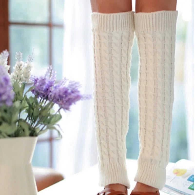 Women's Leg Warmer Lolita Long Socks Knitted Keep Warm Foot Cover Ladies Autumn Winter Black White Twist Crochet Socks Boot Cuff