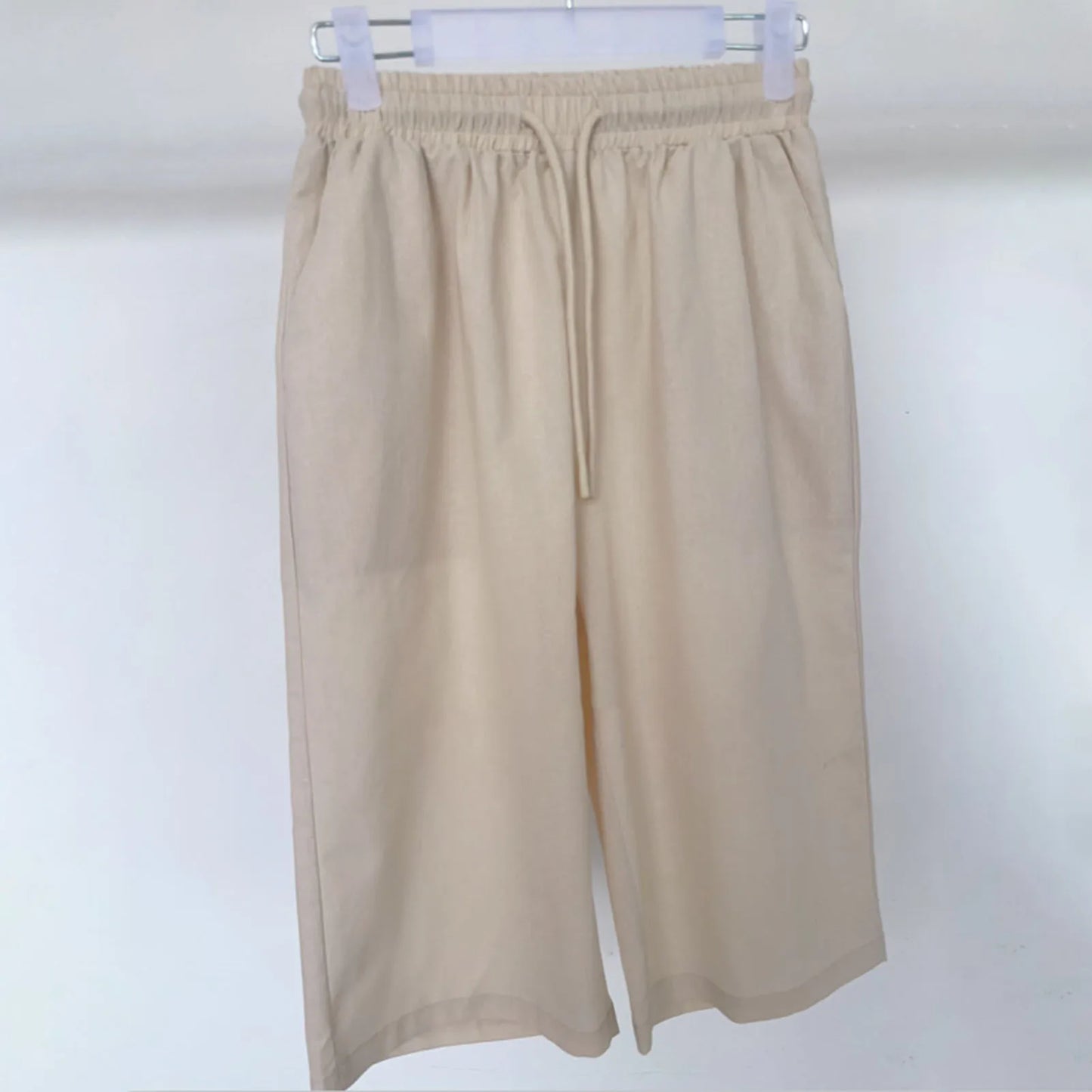 Spring Summer Women's Cotton Linen Trousers Pants Solid Elastic Waist Oversized Pants Women Straight White Homewear Trousers 3XL