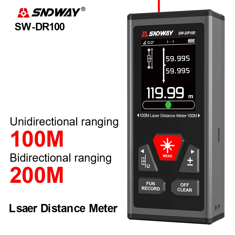 SNDWAY Laser Distance Meter 2 Way Laser Measure Meter 60M 100M Rangefinder Red Green Laser Two-way Range Finder SW-DG60