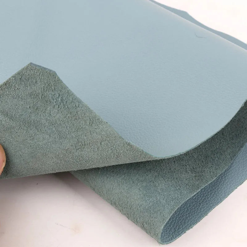 1.5mm thick first-layer cowhide leather material, light blue litchi pattern sofa seat cushion and table mat, leather fabric
